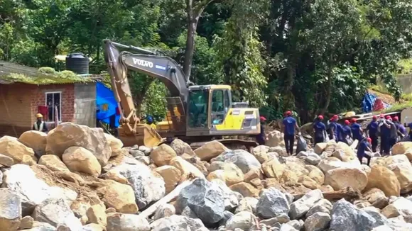 Search and rescue operation underway at a landslide-hit area in Wayanad district