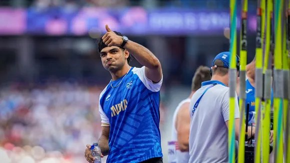 India's Neeraj Chopra during the Men's javelin throw qualification round at the 2024 Summer Olympics, in Paris, France, Tuesday, Aug. 6, 2024.