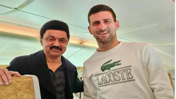 Enroute to Spain, M K Stalin bumps into Tennis star Novak Djokovic mid-air