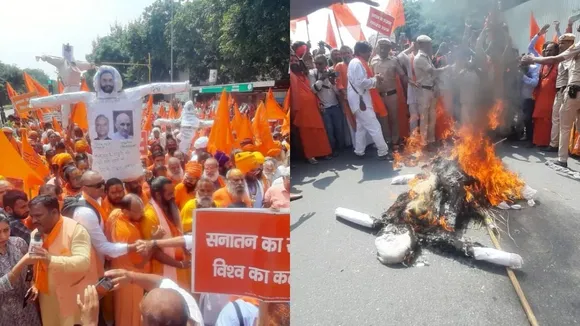 Sanatan Dharma row: Hindu saints stage protest in Delhi, torch effigies of Udhayanidhi and other leaders