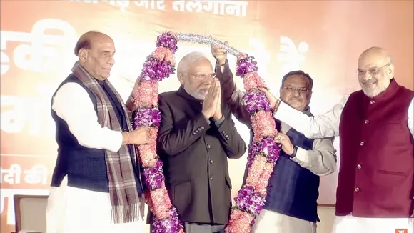 BJP felicitates PM Modi on victory in three states