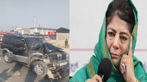 J&K: Narrow escape for Mehbooba Mufti as vehicle meets with accident