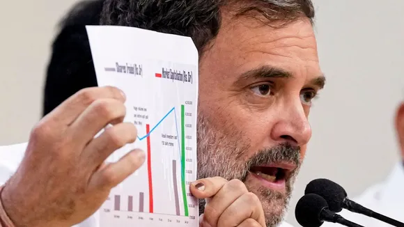 Congress leader Rahul Gandhi addresses a press conference, in New Delhi, Thursday, June, 6, 2024