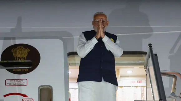 Prime Minister Narendra Modi emplanes for New Delhi after concluding a successful and substantial visit to the USA, in New York, Monday, Sept. 23, 2024