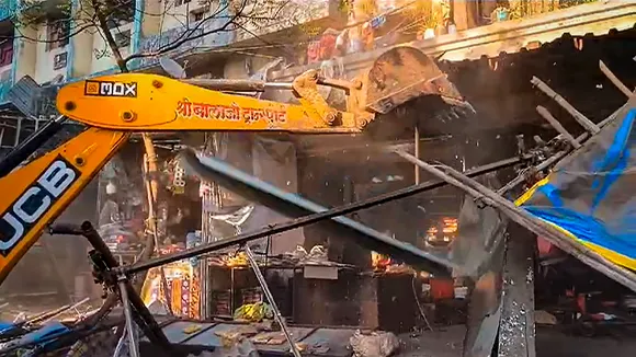 Bulldozers in action after stone pelting on Ram temple procession at Mira Road
