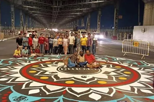 Kolkata’s Howrah Bridge comes alive with ‘alpana’ art ahead of Durga Puja