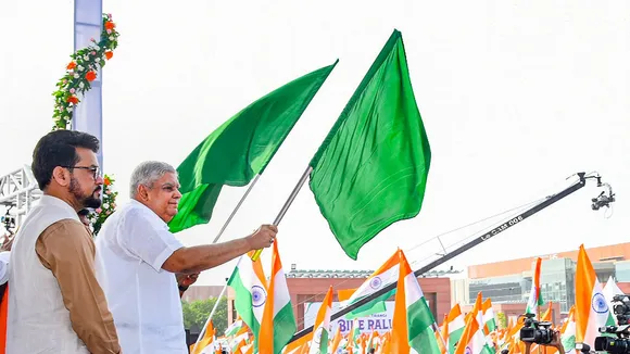 VP Dhankhar flags off 'Har Ghar Tiranga' bike rally of MPs, says India's rise unstoppable