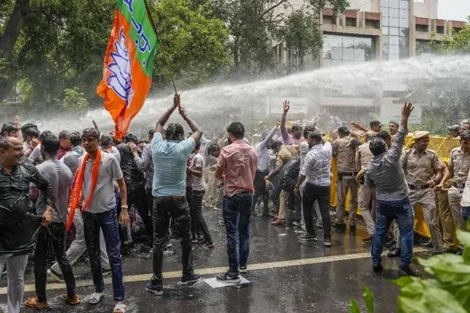 Delhi BJP stages protest near AAP office, demands resignation of CM Kejriwal