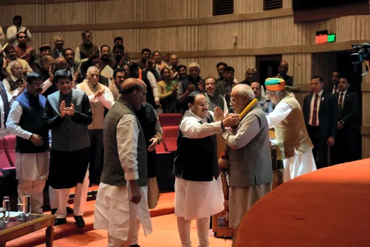 PM Modi felicitated at BJP meeting over record-breaking win in Gujarat