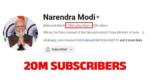 Narendra Modi becomes first world leader whose YouTube channel reaches 2 crore subscribers