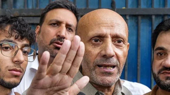 MP Engineer Rashid talks to the media after he was released from the Tihar Jail, in New Delhi, Wednesday, Sept. 11, 2024.