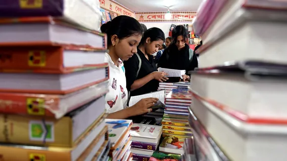 People visit the Assam Book Fair 2023, at Chandmari in Guwahati