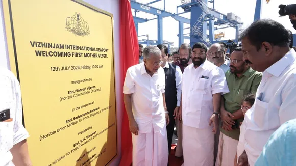 Kerala Chief Minister Pinarayi Vijayan welcomed the Chinese cargo vessel 'San Fernando' at the Vizhinjam international sea port on Friday