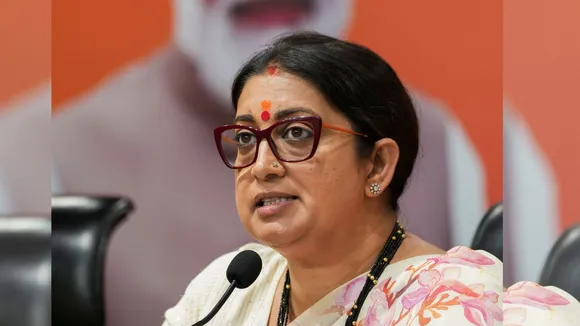 Union Minister Smriti Irani addresses a press conference at the BJP headquarters, in New Delhi, Thursday, May 23, 2024