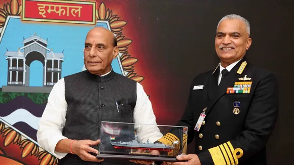 Rajnath Singh unveils crest of India guided missile destroyer Imphal