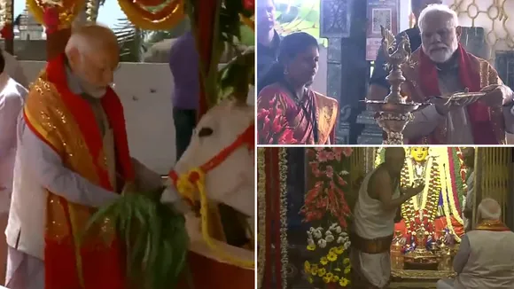PM Modi offers prayers at famous Bhadrakali temple in Warangal during Telangana visit