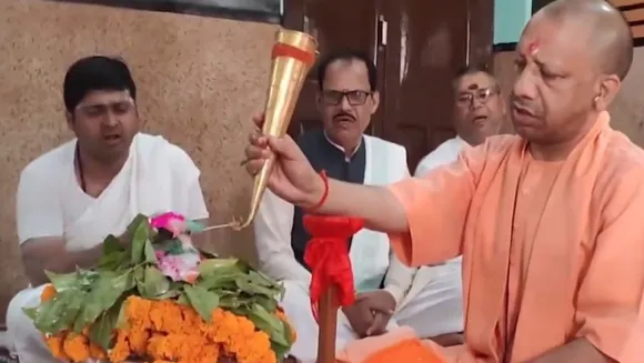 UP CM Yogi Adityanath performs Rudrabhishek at Gorakhpur temple on Holi