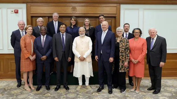 Prime Minister Narendra Modi during a meeting with the members of the Board and key leadership of Goldman Sachs, in New Delhi, Wednesday, June 28