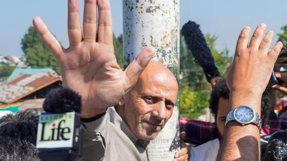 Baramulla MP Sheikh Abdul Rashid, popularly known as Engineer Rashid, upon his arrival at the Airport, in Srinagar, Thursday, Sept 12, 2024.