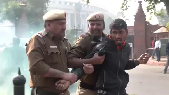 2 arrested for protesting outside Parliament with smoke-emitting cans