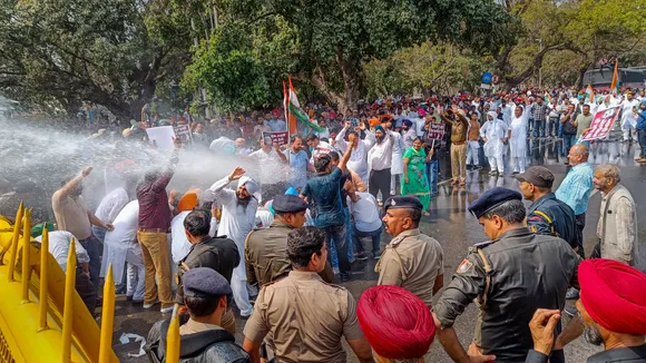 Police use water cannon against Punjab Congress workers protesting over Adani issue in Chandigarh