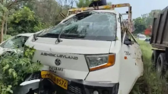 Wreckage of the pick-up vehicle that was hit by a truck at Narwana, in Jind, Tuesday, Sept. 3, 2024
