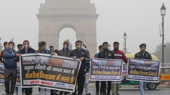 Delhi BJP holds protests against AAP govt over air pollution