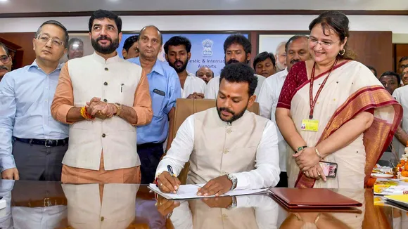 Union Minister Kinjarapu Rammohan Naidu assumes charge of of the Ministry of Civil Aviation, in New Delhi, Thursday, June 13, 2024.