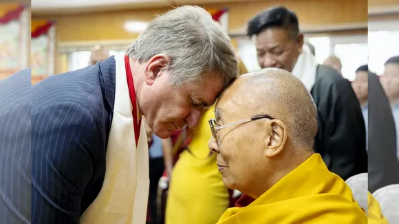 Tibetan spiritual leader Dalai lama greeted by US representative Michael McCaul, in Dharamshala, Wednesday, June 19, 2024