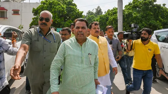 Uttar Pradesh Minister Narendra Kumar Kashyap, part of the delegation, in Ayodhya, Sunday, Aug. 4, 2024.