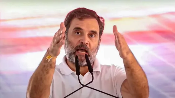 Leader of Opposition in Lok Sabha and Congress leader Rahul Gandhi speaks during a public meeting for Haryana Assembly elections, at Naraingarh, in Ambala district, Haryana, Monday, Sept. 30, 2024.