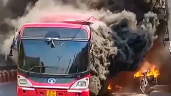 DTC bus catches fire in Delhi's Ashram, no casualty