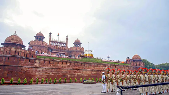 Indian Armed Forces personnel during full dress rehearsal for the 78th Independence Day celebrations at Red Fort, in New Delhi, Tuesday, Aug. 13, 2024.