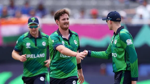 Ireland celebrates a wicket during the ICC Twenty20 world cup 2024 match against India