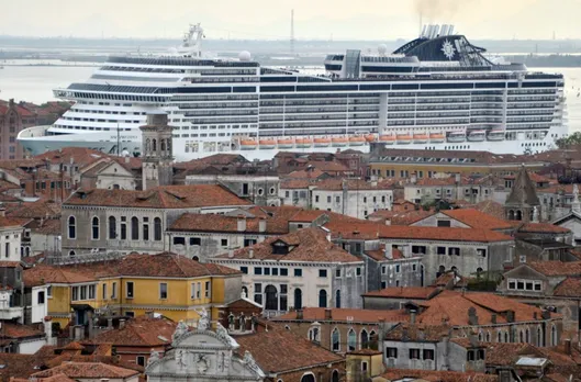 A cruise ship docks in Venice.