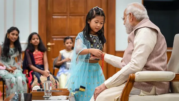 PM Modi celebrates Raksha Bandhan with daughters of PMO staff members