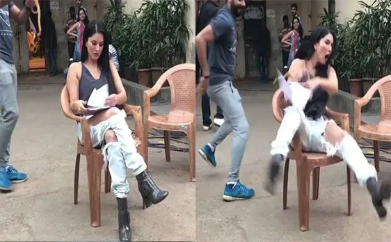 Watch: Sunny Leone gets pranked by crew member, her reaction is hilarious