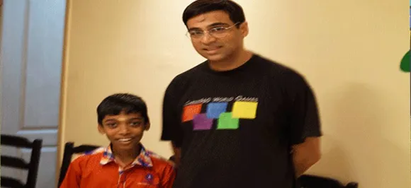 Youngest grandmaster R Praggnanandhaa exchanges ideas with Vishwanathan Anand