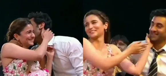 Watch: Ranbir Kapoor and Alia Bhatt share an awkward kiss at award show, video goes viral