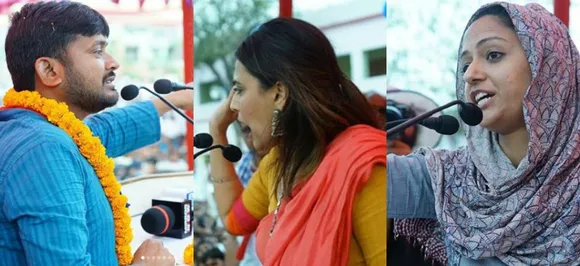 With mega 'red' show, friend  Swara, Shehla join Kanhaiya Kumar during filing of nomination