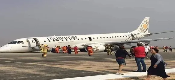 Nail-biting touchdown: Myanmar pilot safely lands plane on its nose after landing gear failure