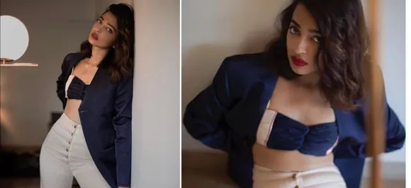 Radhika Apte raises the mercury levels with uber-chic blue velvet open jacket look