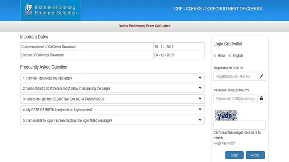 IBPS Clerk 2019 Prelims Admit Card Released, Download At ibps.in