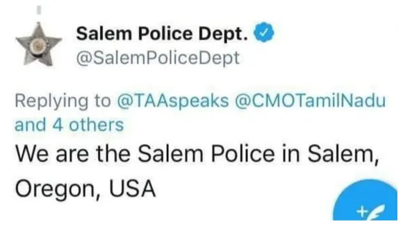 Man â€˜Intendedâ€™ To Tag Salem Police In TN For Complaint Ends Up Tagging Salem In Oregon, USA