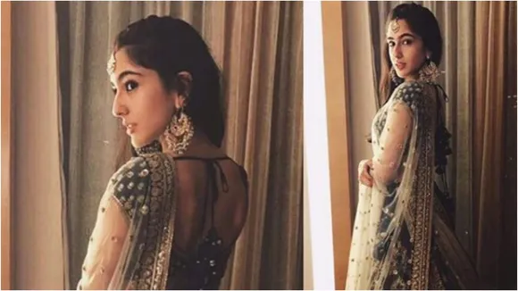 Sara Ali Khan Looks Regal In Green Velvet Lehenga And Sheer Organza Dupatta