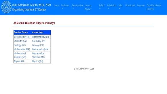 iit jam answer key 2020