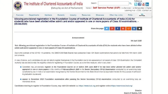 icai foundation course registration notification