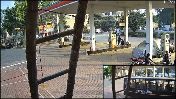 cctv police van rams into petrol pump after hitting bike kannauj up 