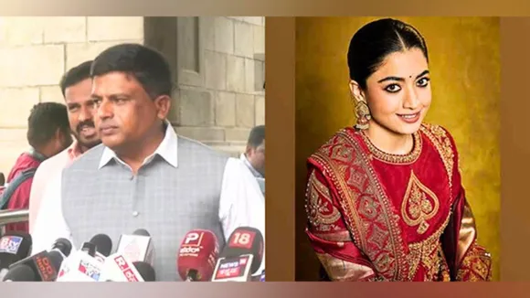 Karnataka Congress MLAs Ravikumar Gowda and Rashmika Mandanna Image