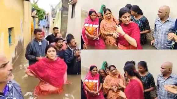 Ravindra Jadeja wife and BJP MLA in Gujarat Rivaba Jadeja seen in flood affected area watch video